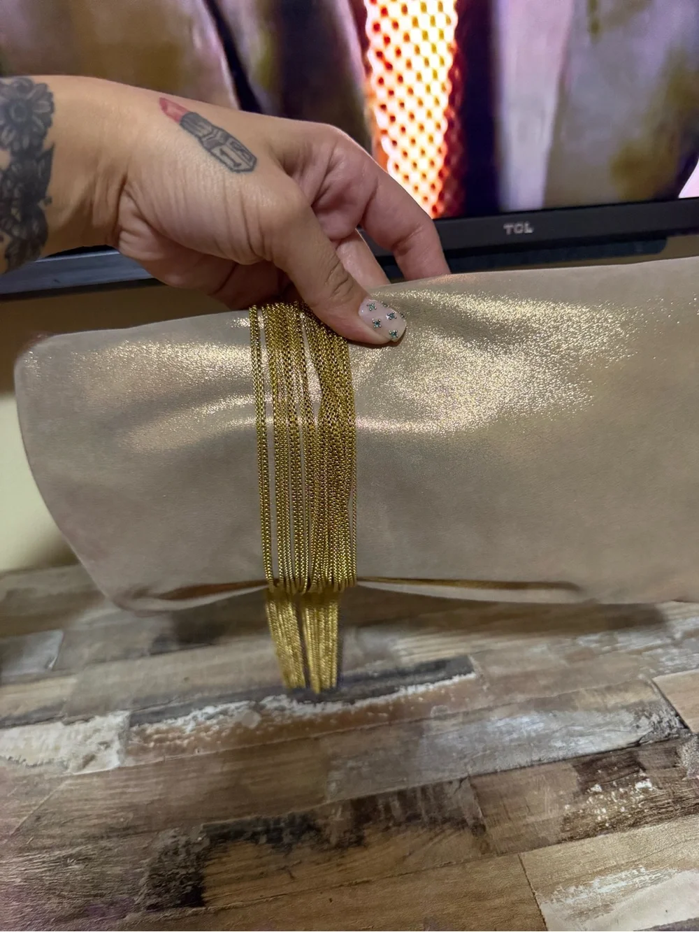 Gold Metallic Fringe Clutch - Elegant Evening Bag